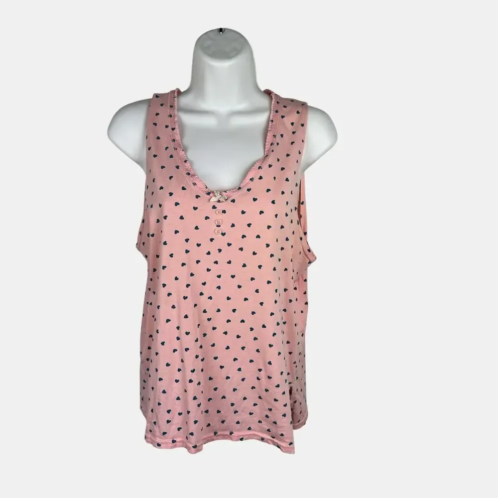 Vintage Victoria’s Secret Gold Label Pink Heart Print Sleep Tank M‎ Cotton
